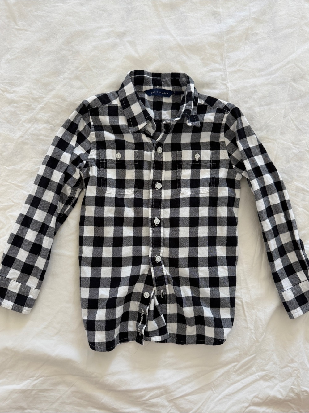 Janie and Jack 4T Black & White Plaid flannel Button-Up Shirt